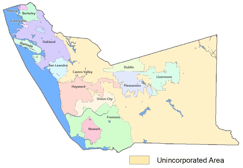Service area map of Alameda County displaying unincorporated area 
