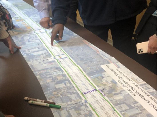 closeup of people viewing construction plan