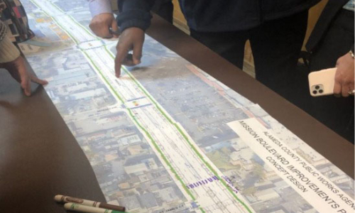 closeup of people viewing construction plan