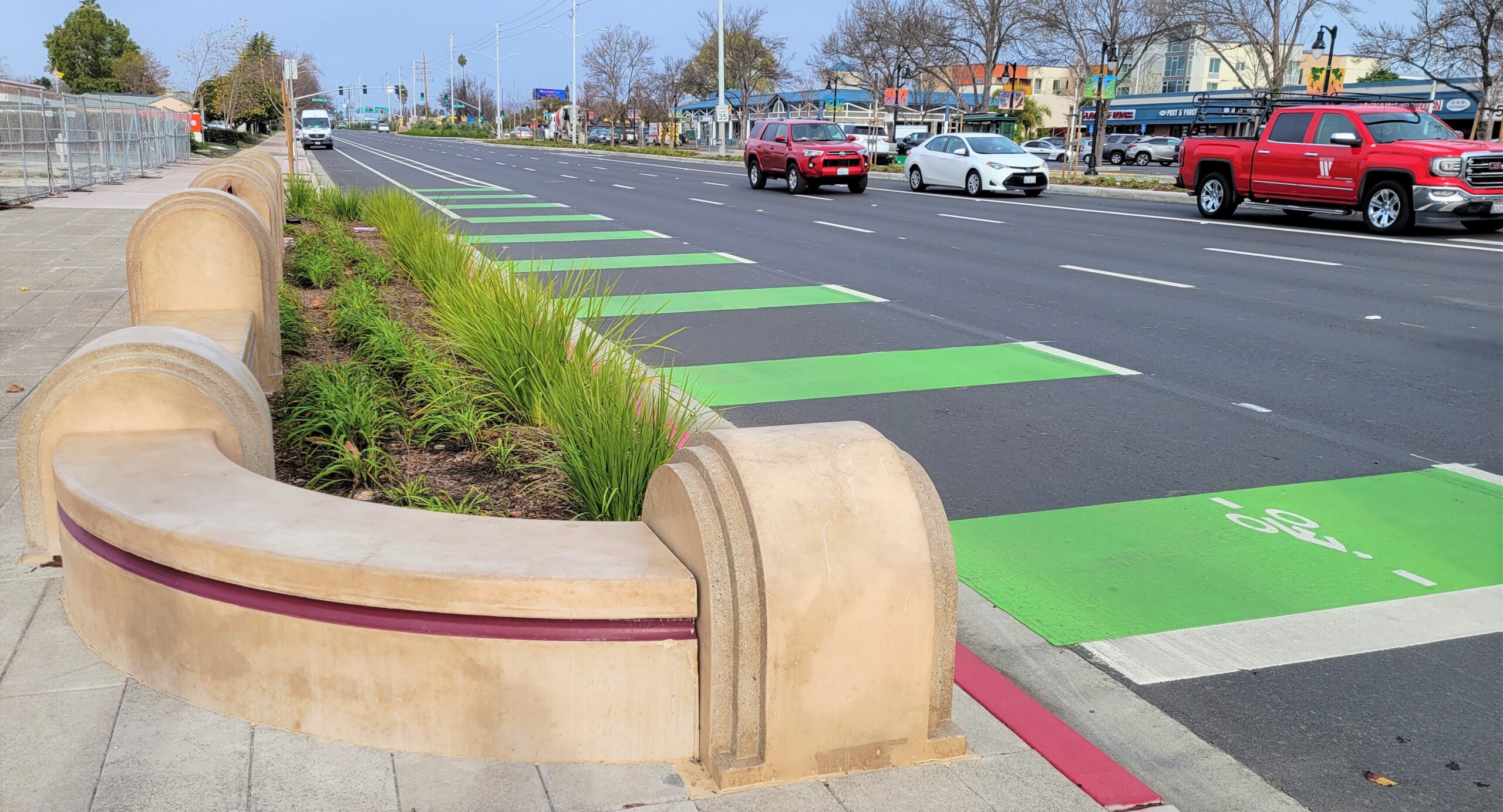 bike lane and benches