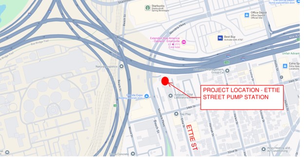 Ettie Street pump station project location map