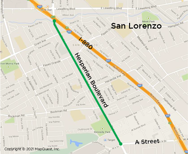 Hesperian Boulevard corridor project location map