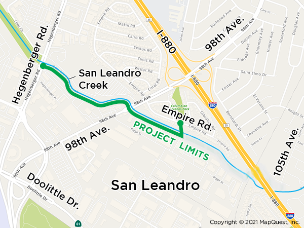 San Leandro creek trail project location map