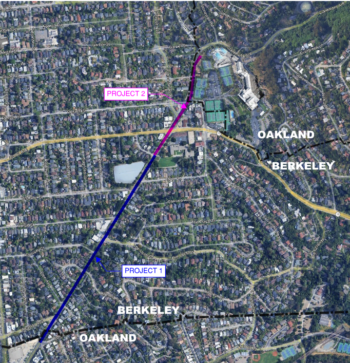 Along Claremont Avenue between Tanglewood Road and Mystic Street in City of Oakland and City of Berkeley.  